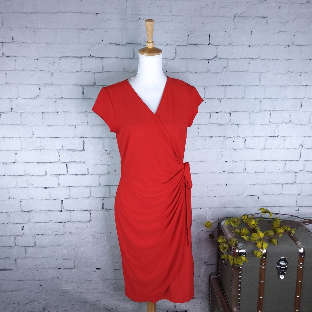 INC International Concepts Faux Wrap Dress Red Med